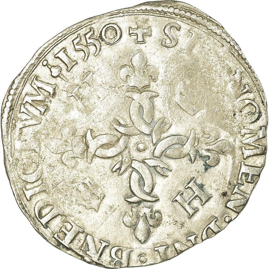 Monnaie, France, Henri II, Douzain aux croissants, 1550, Saint Lô, BNEDICTUM
