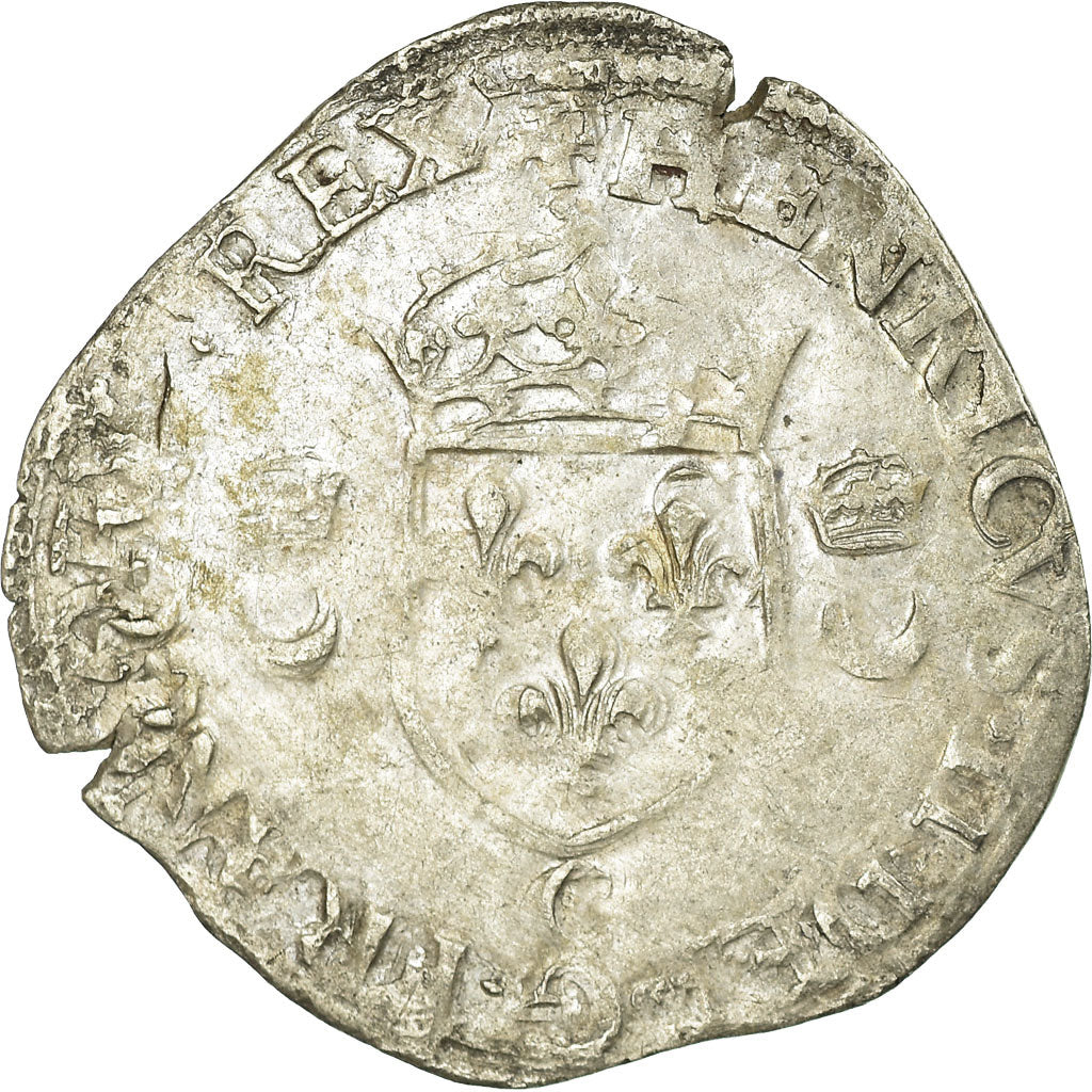 Monnaie, France, Henri II, Douzain aux croissants, 1550, Saint Lô, TB, Billon