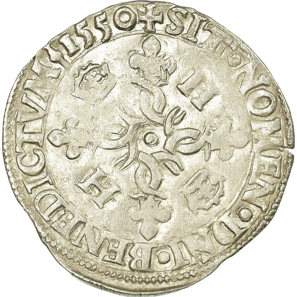 Coin, France, Henri II, Douzain aux croissants, 1550, Saint Lô, VF(30-35)