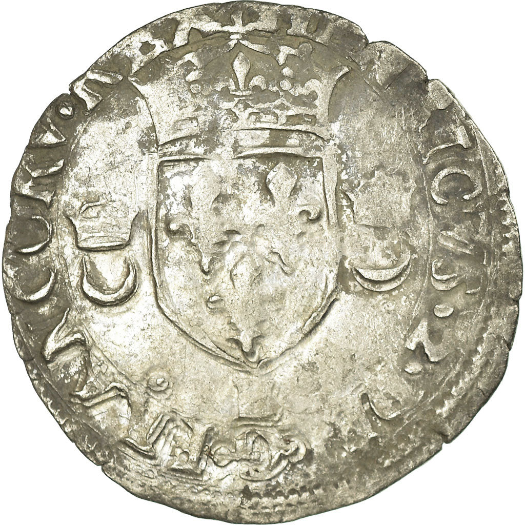Coin, France, Henri II, Douzain aux croissants, 1551, Rouen, VF(20-25), Billon