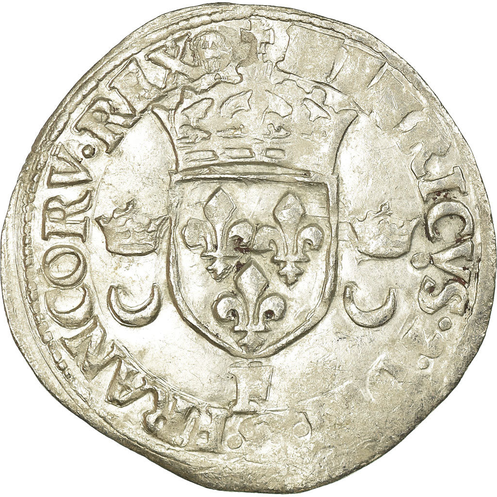 Moeda, França, Henri II, Douzain aux croissants, 1552, Angers, EF(40-45)