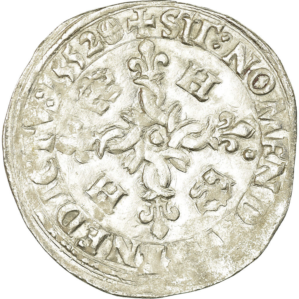 Moeda, França, Henri II, Douzain aux croissants, 1552, Angers, EF(40-45)