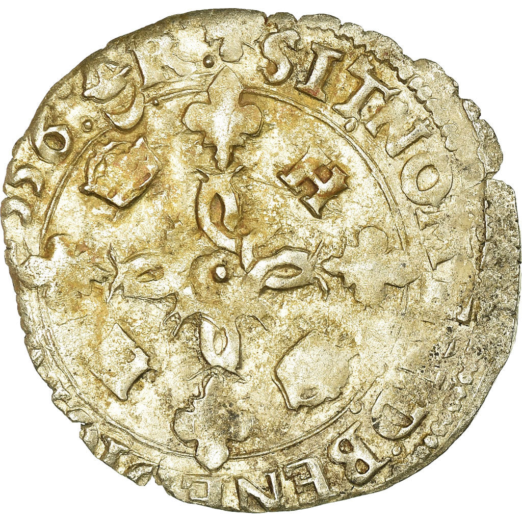 Coin, France, Henri II, Douzain aux croissants, 1556, Bordeaux, VF(20-25)