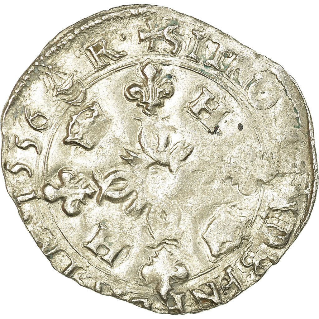 Moneta, Francia, Henri II, Douzain aux croissants, 1556, Bordeaux, BB, Biglione