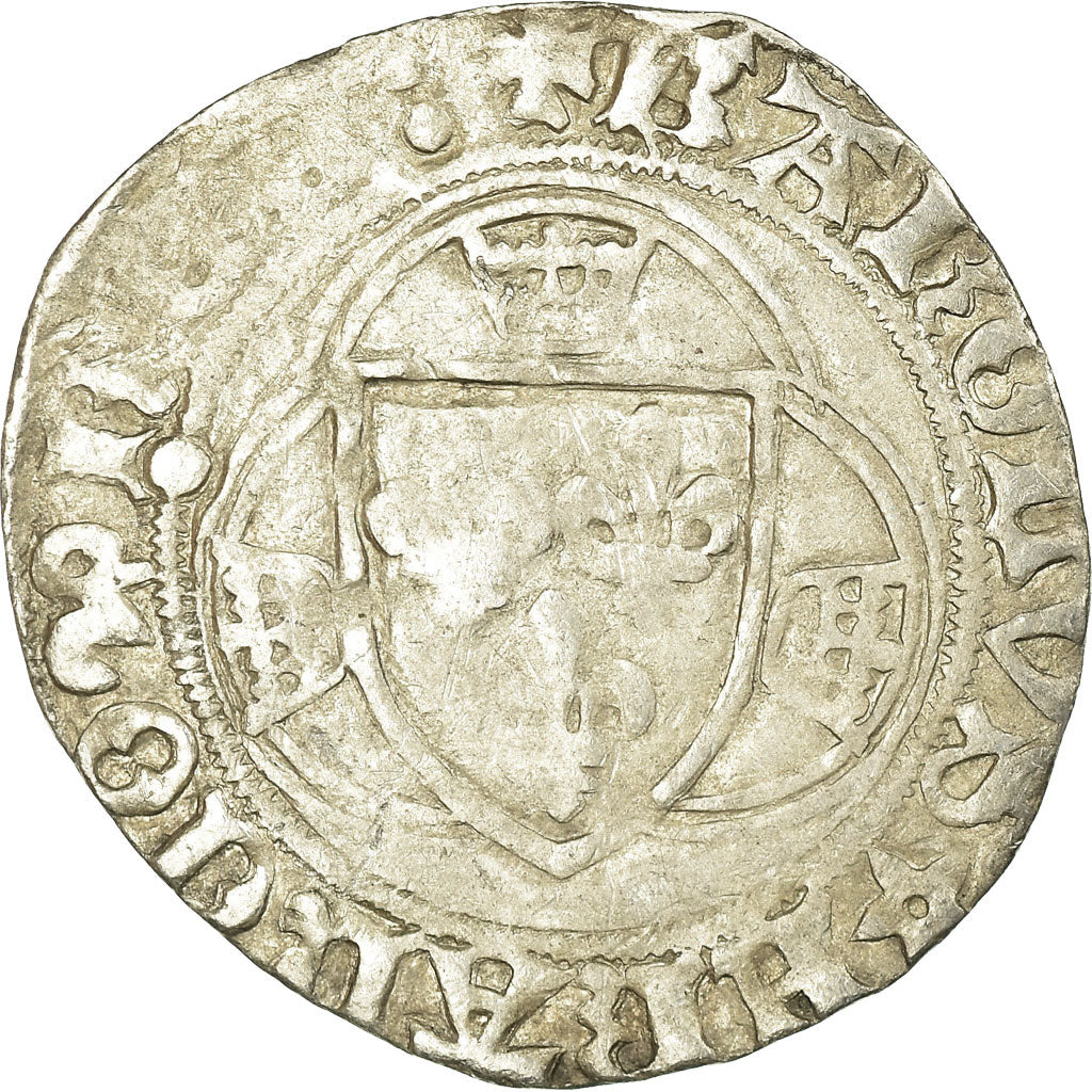 Coin, France, Charles VIII, Blanc à la couronne, Rouen, VF(20-25), Billon