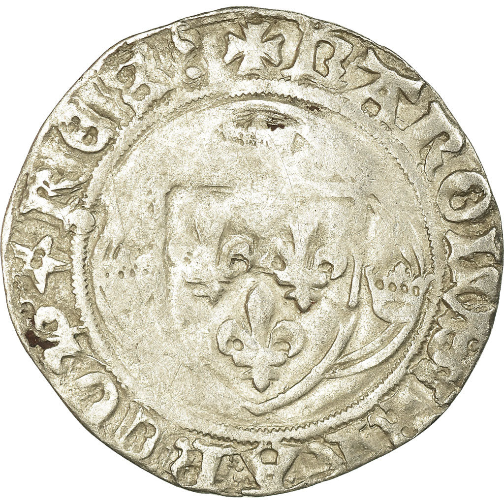 Coin, France, Charles VIII, Blanc à la couronne, Rouen, VF(20-25), Billon
