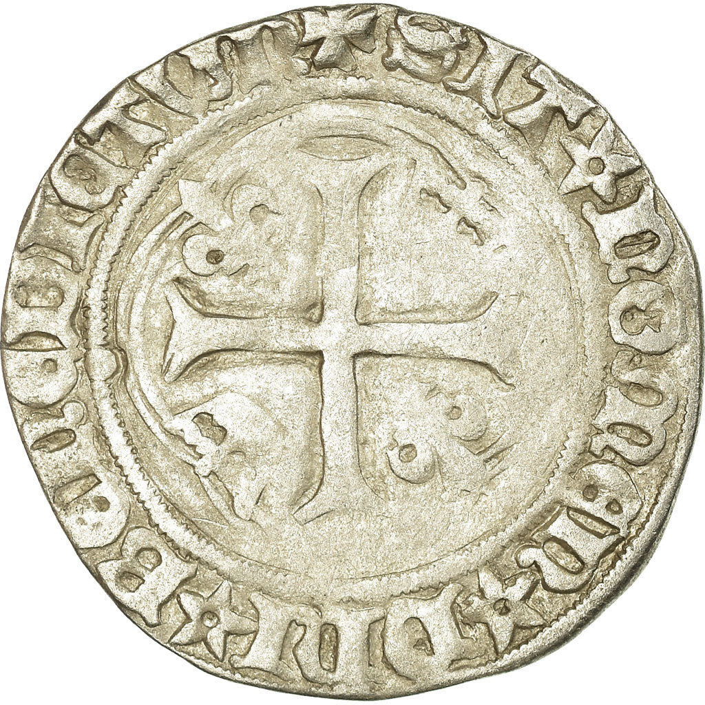 Coin, France, Charles VIII, Blanc à la couronne, Rouen, VF(20-25), Billon