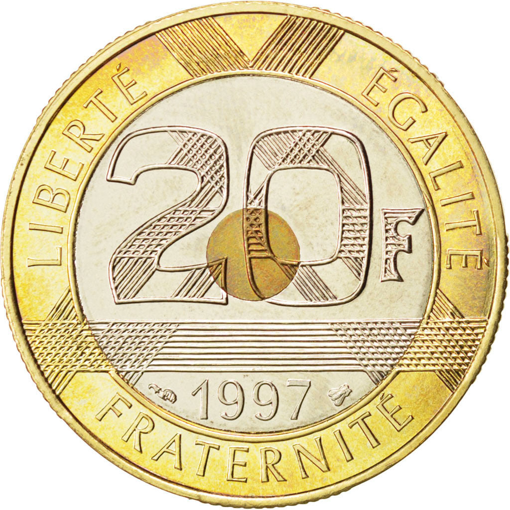 FRANCE, Mont Saint Michel, 20 Francs, 1997, KM #1008.2, MS(63), Tri-Metallic,...