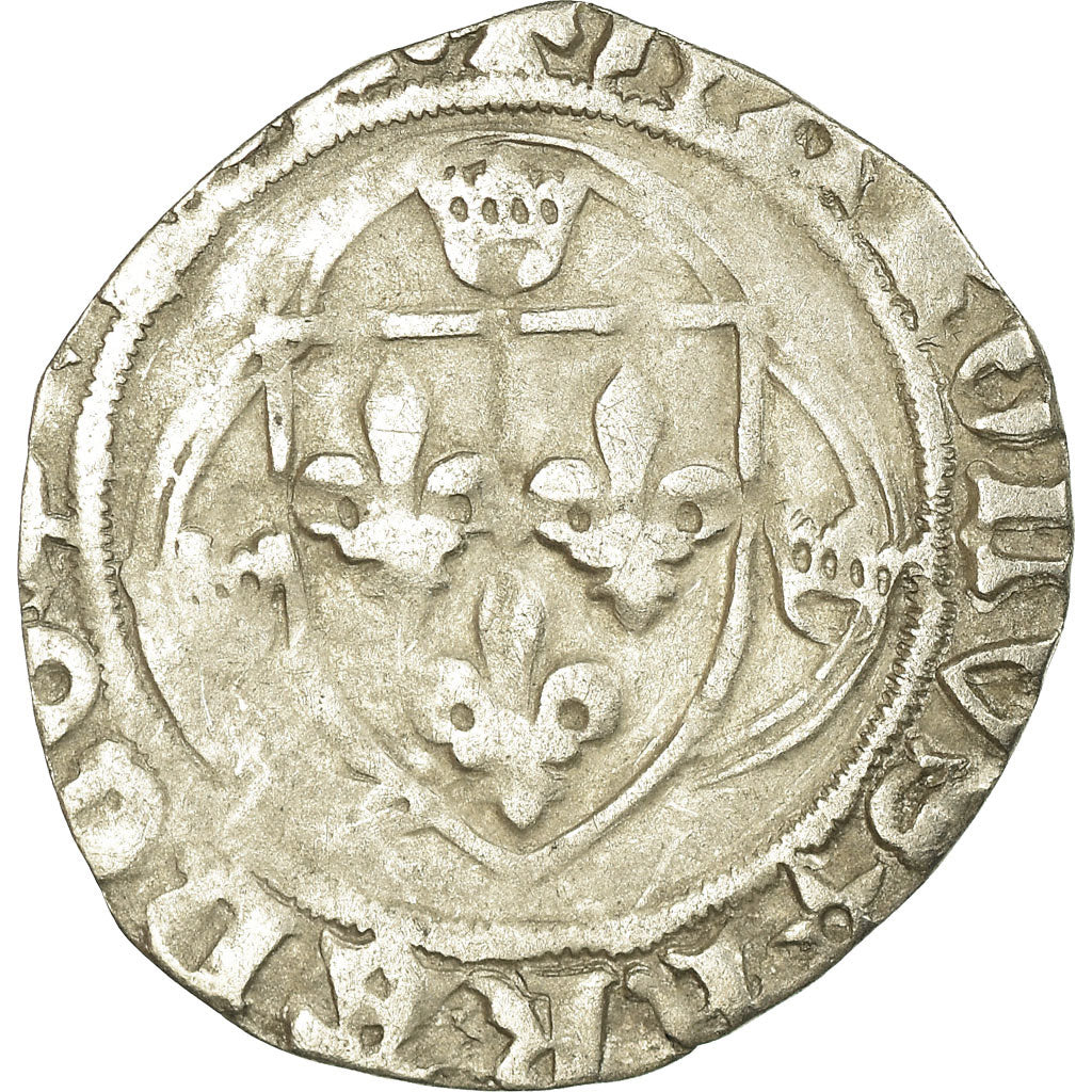 Coin, France, Charles VIII, Blanc à la couronne, Rouen, VF(20-25), Billon