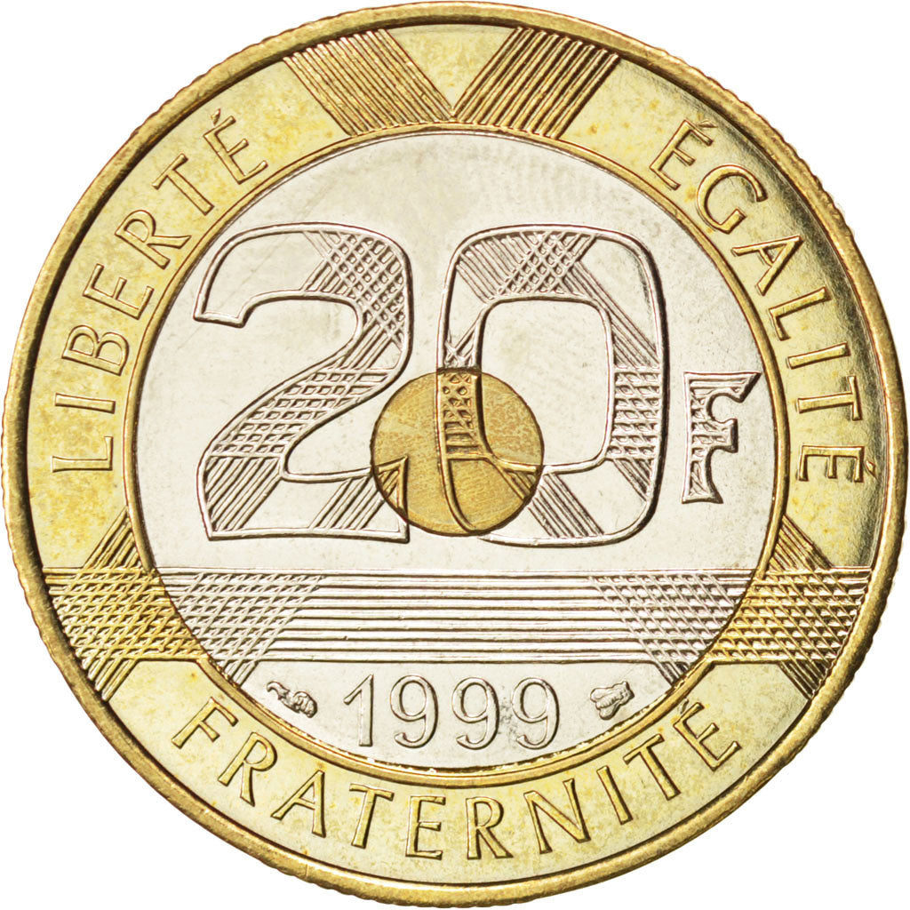 FRANCE, Mont Saint Michel, 20 Francs, 1999, KM #1008.2, MS(63), Tri-Metallic,...