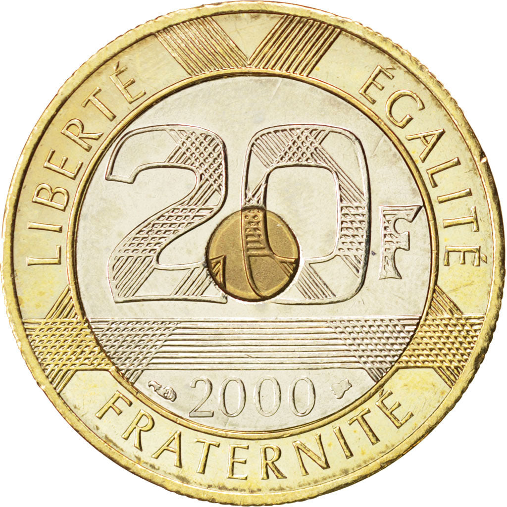 FRANCE, Mont Saint Michel, 20 Francs, 2000, KM #1008.2, MS(63), Tri-Metallic,...