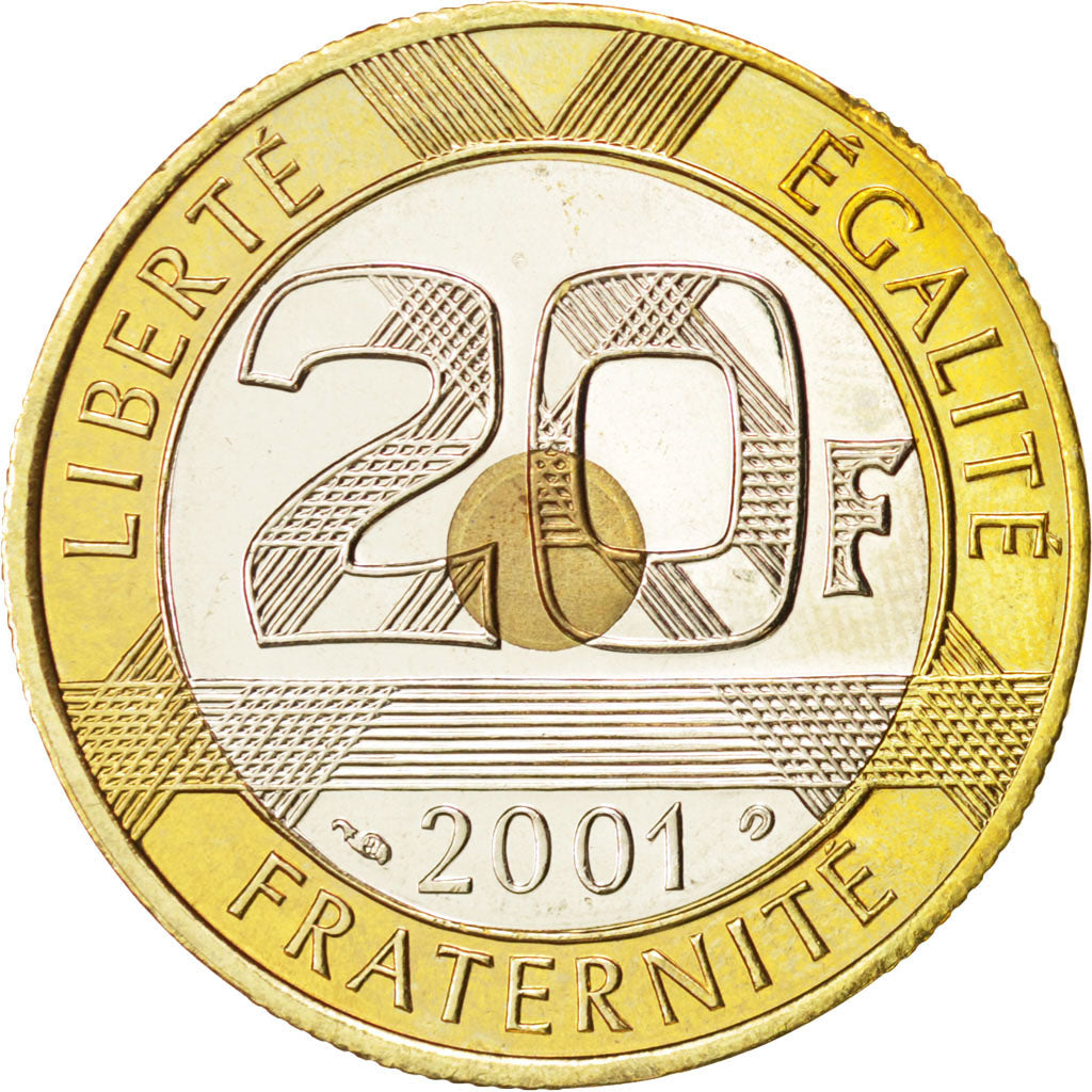 FRANCE, Mont Saint Michel, 20 Francs, 2001, KM #1008.2, MS(63), Tri-Metallic,...