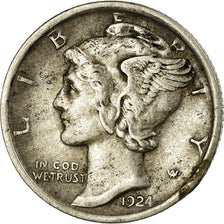 Coin, United States, Mercury Dime, Dime, 1924, U.S. Mint, Philadelphia