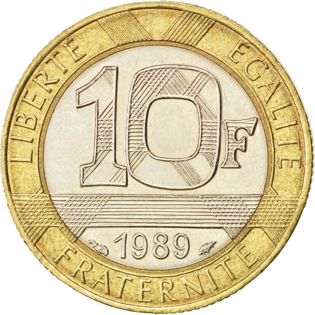 FRANCE, Génie, 10 Francs, 1989, KM #964.1, AU(55-58), Bi-Metallic, 23, Gadoury #