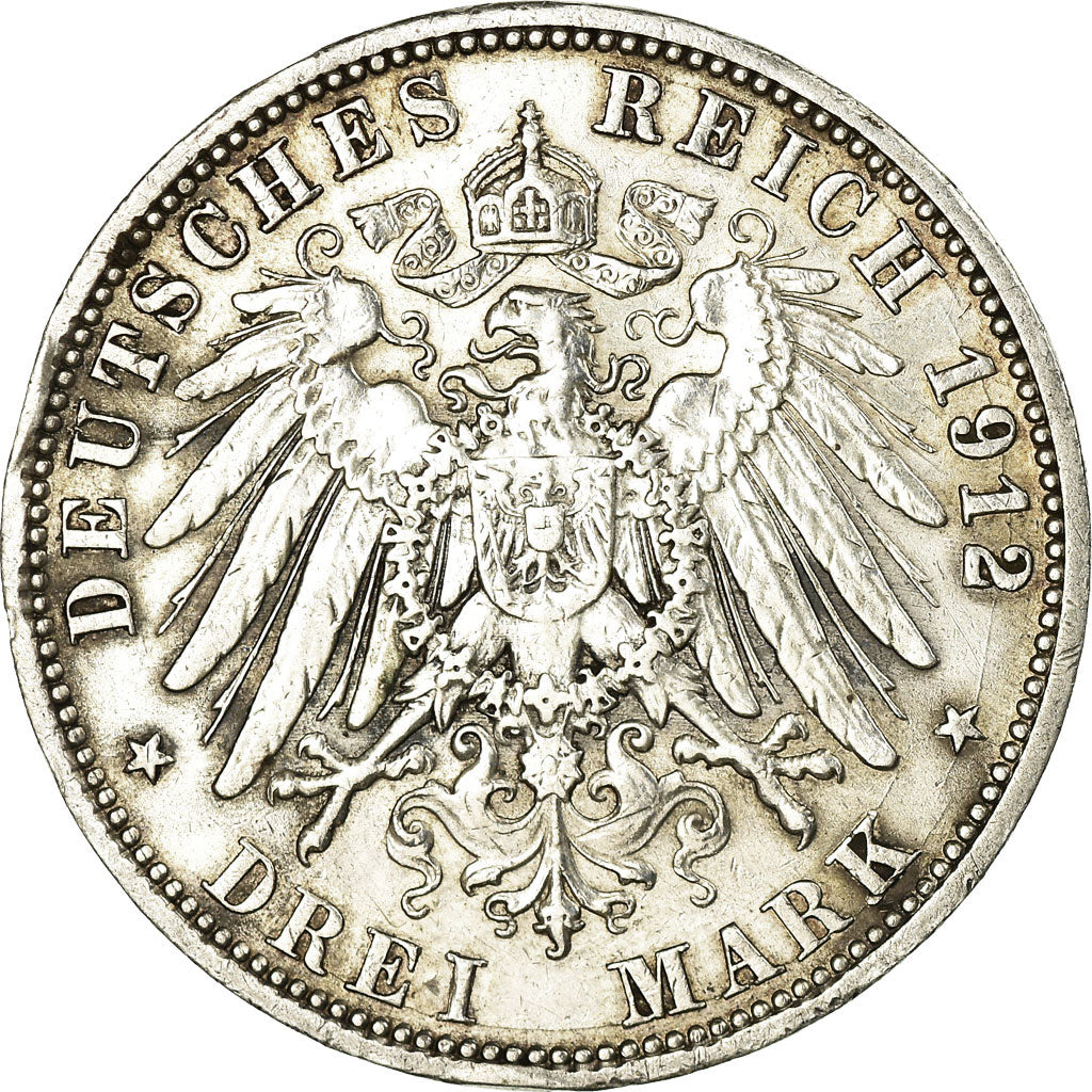 Coin, German States, PRUSSIA, Wilhelm II, 3 Mark, 1912, Berlin, AU(50-53)