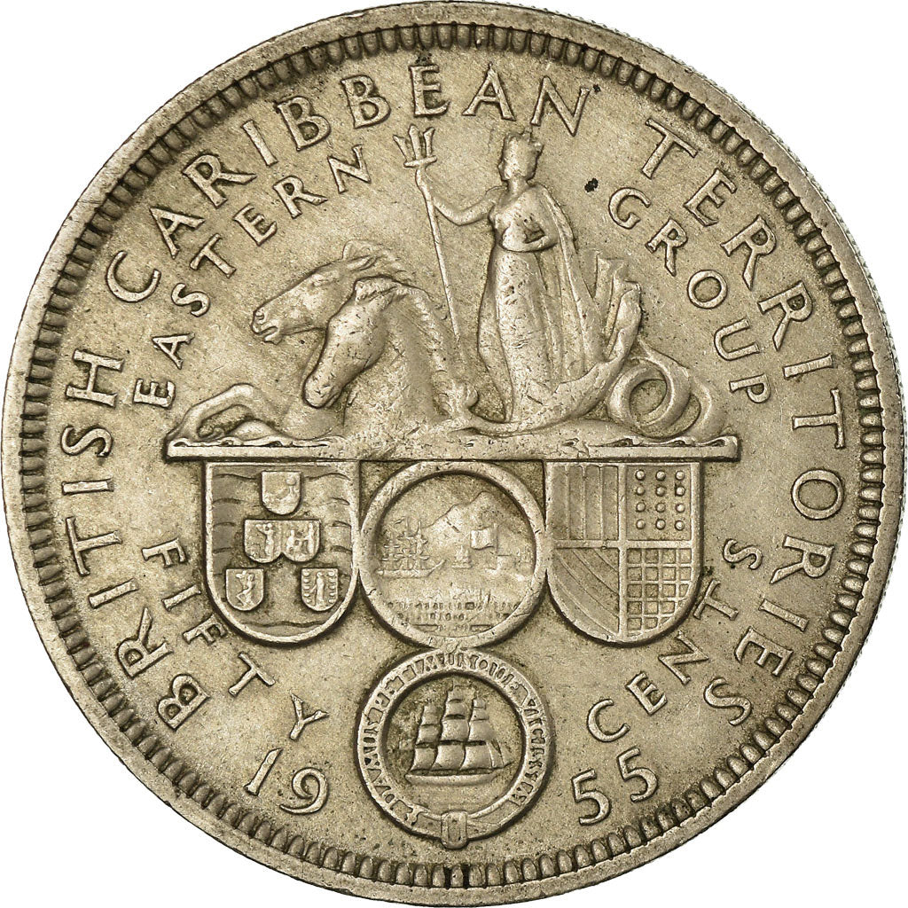 Monnaie, Etats des caraibes orientales, Elizabeth II, 50 Cents, 1955, TTB+