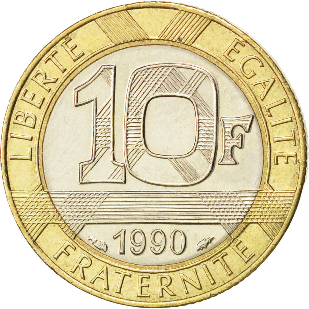 FRANCE, Génie, 10 Francs, 1990, KM #964.1, AU(50-53), Bi-Metallic, 23, Gadoury #