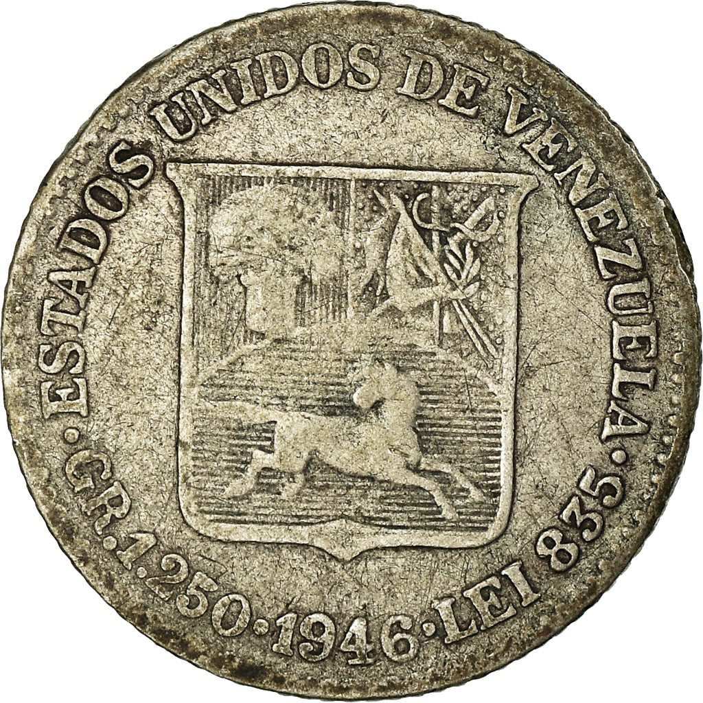 Coin, Venezuela, 25 Centimos, 1946, VF(30-35), Silver, KM:20
