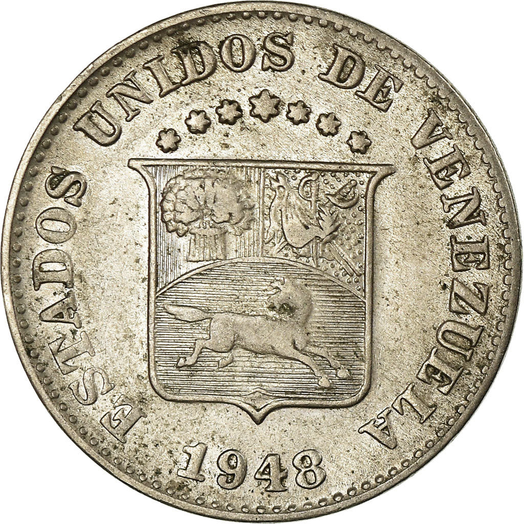 Moeda, Venezuela, 5 Centimos, 1948, Philadelphia, EF(40-45), Cobre-níquel
