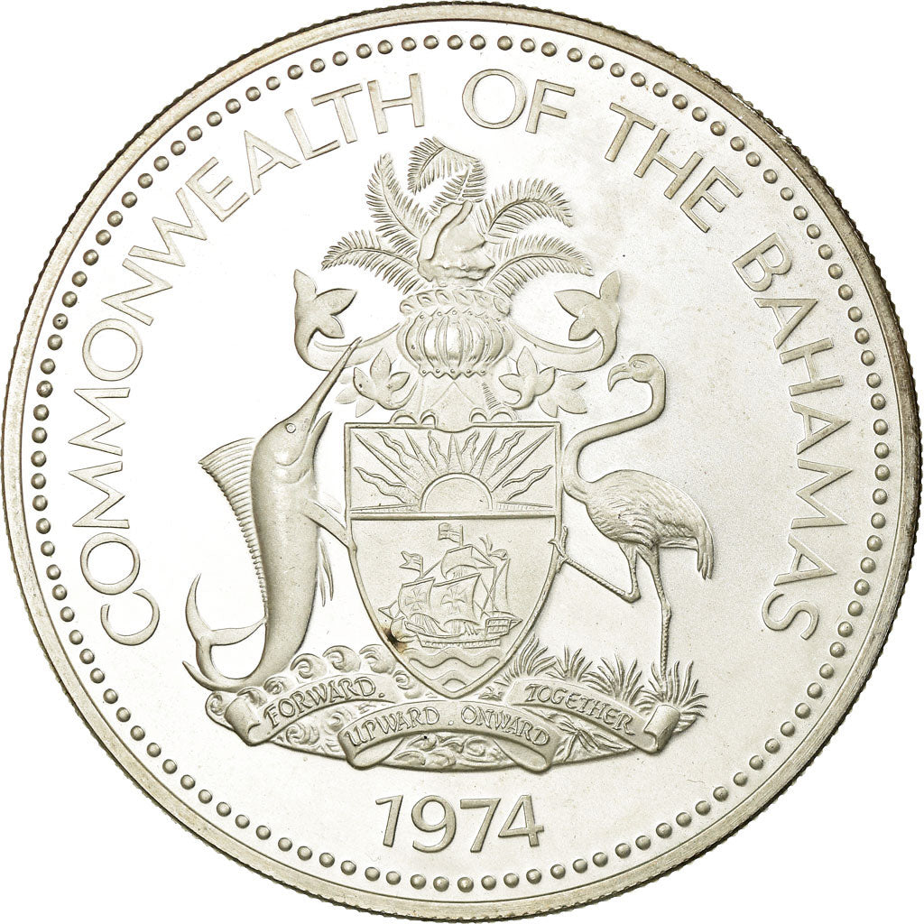 Coin, Bahamas, Elizabeth II, 5 Dollars, 1974, Franklin Mint, U.S.A., Proof