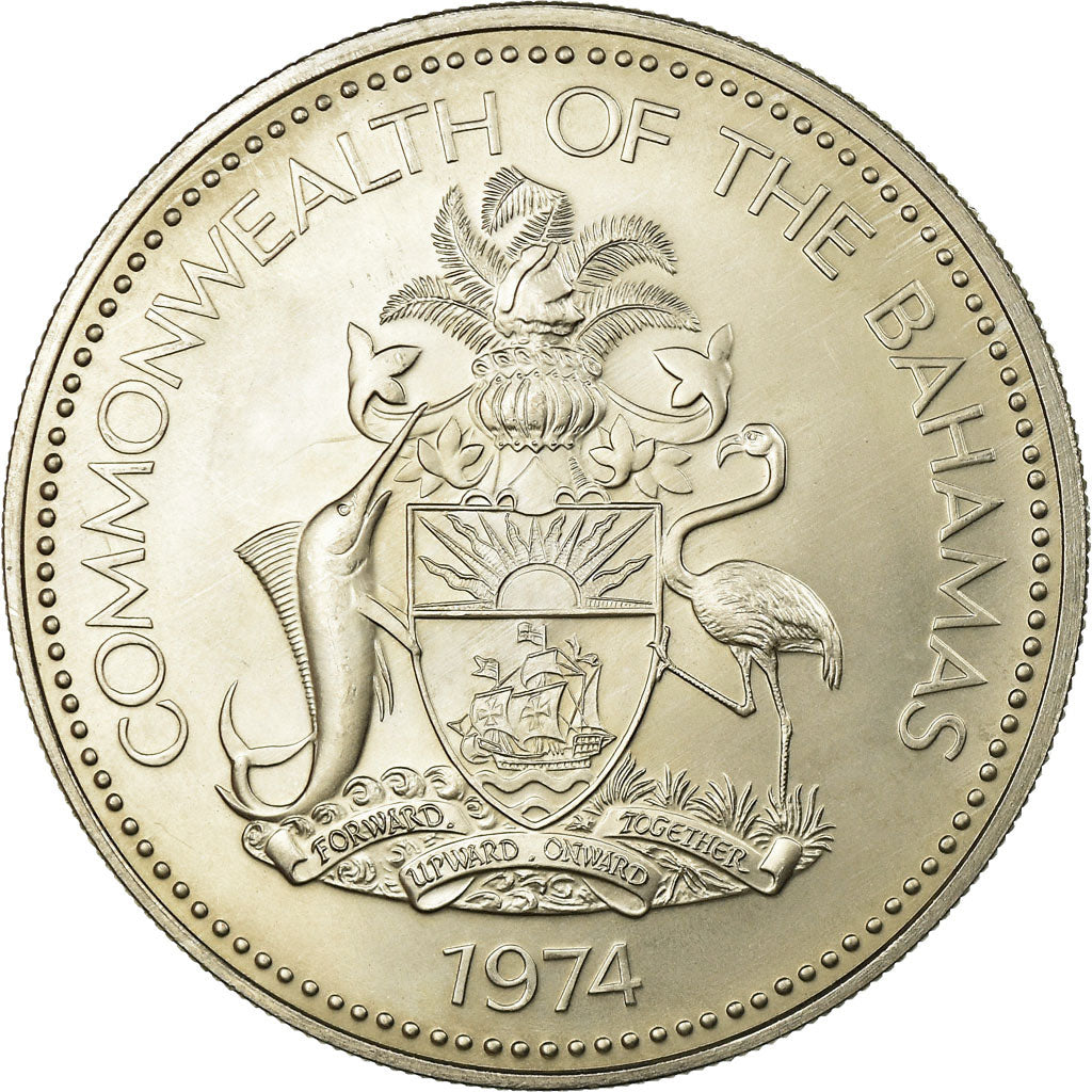 Coin, Bahamas, Elizabeth II, 5 Dollars, 1974, Franklin Mint, U.S.A., MS(63)
