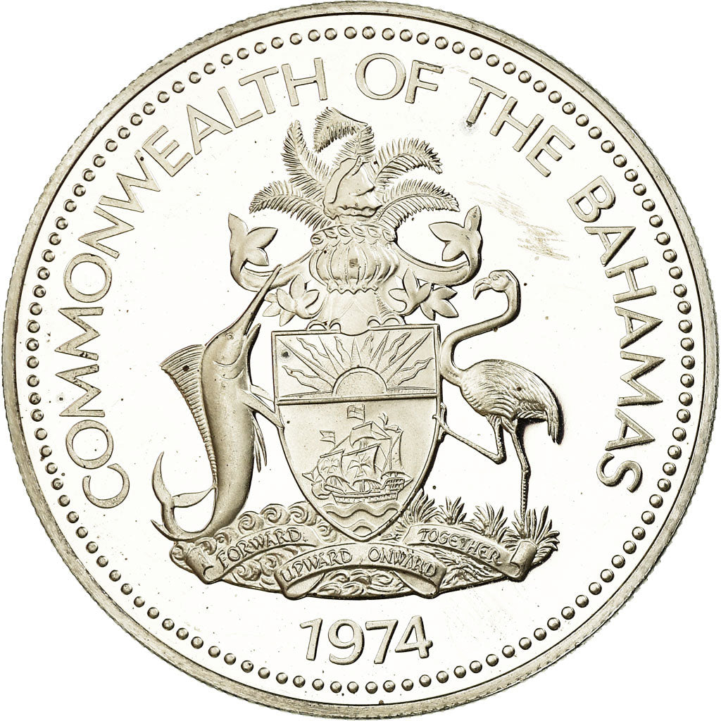 Coin, Bahamas, Elizabeth II, 2 Dollars, 1974, Franklin Mint, U.S.A., Proof
