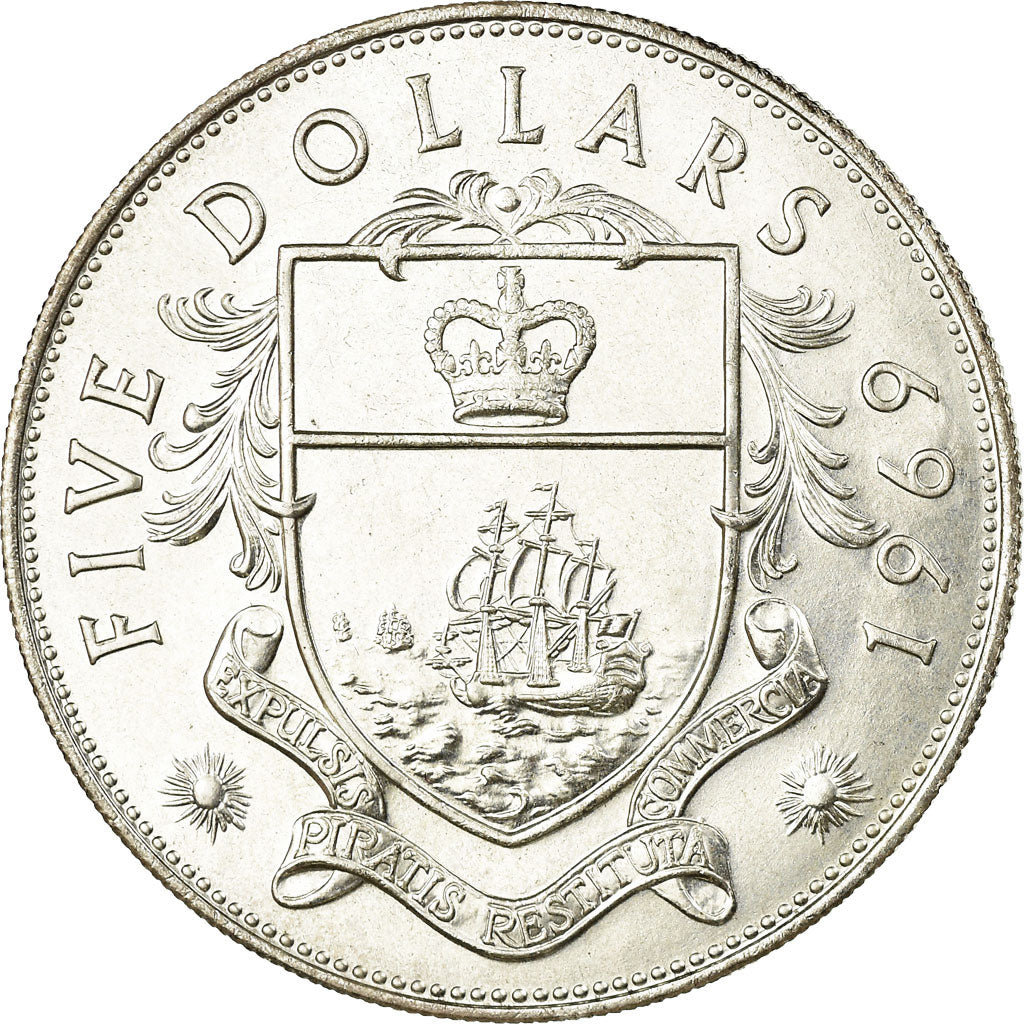 Coin, Bahamas, Elizabeth II, 5 Dollars, 1969, MS(63), Silver, KM:10