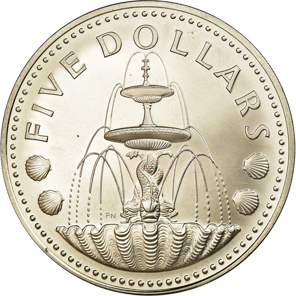 Coin, Barbados, 5 Dollars, 1973, Franklin Mint, Proof, MS(63), Silver, KM:16a