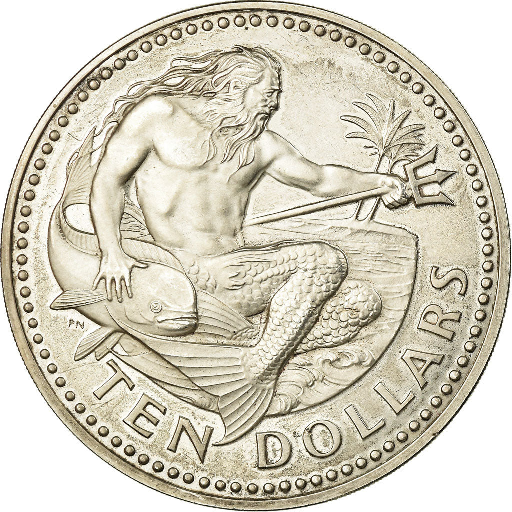 Coin, Barbados, 10 Dollars, 1974, Franklin Mint, Proof, MS(63), Silver, KM:17a