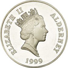 Moeda, Alderney, Elizabeth II, 5 Pounds, 1990, Proof, MS(63), Prata, KM:20