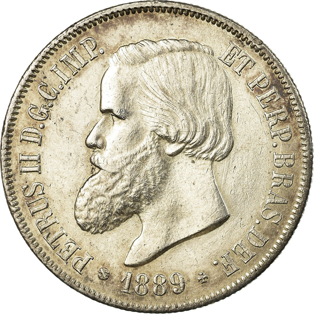 Coin, Brazil, Pedro II, 2000 Reis, 1889, AU(55-58), Silver, KM:485