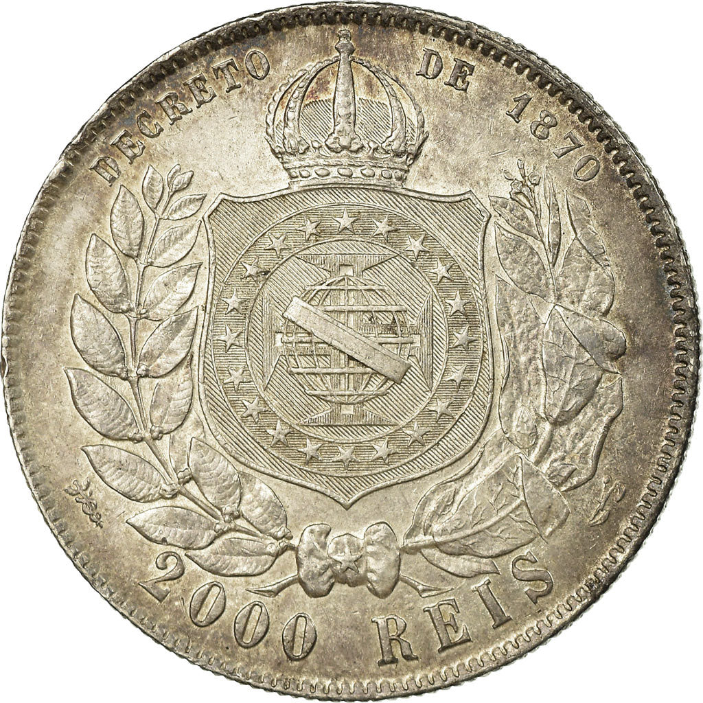 Coin, Brazil, Pedro II, 2000 Reis, 1889, AU(55-58), Silver, KM:485