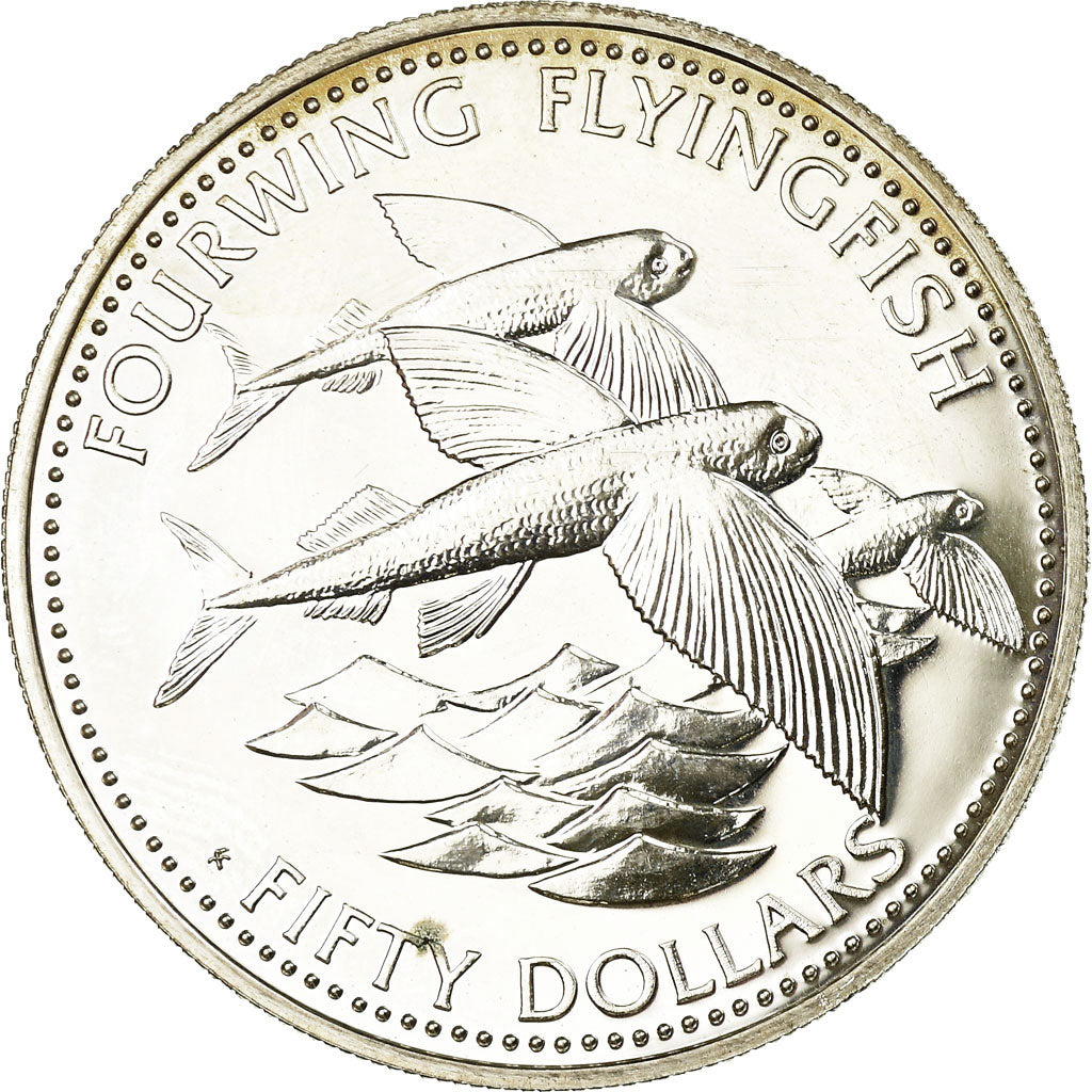 Coin, Barbados, 50 Dollars, 1984, Franklin Mint, Proof, MS(63), Silver, KM:42