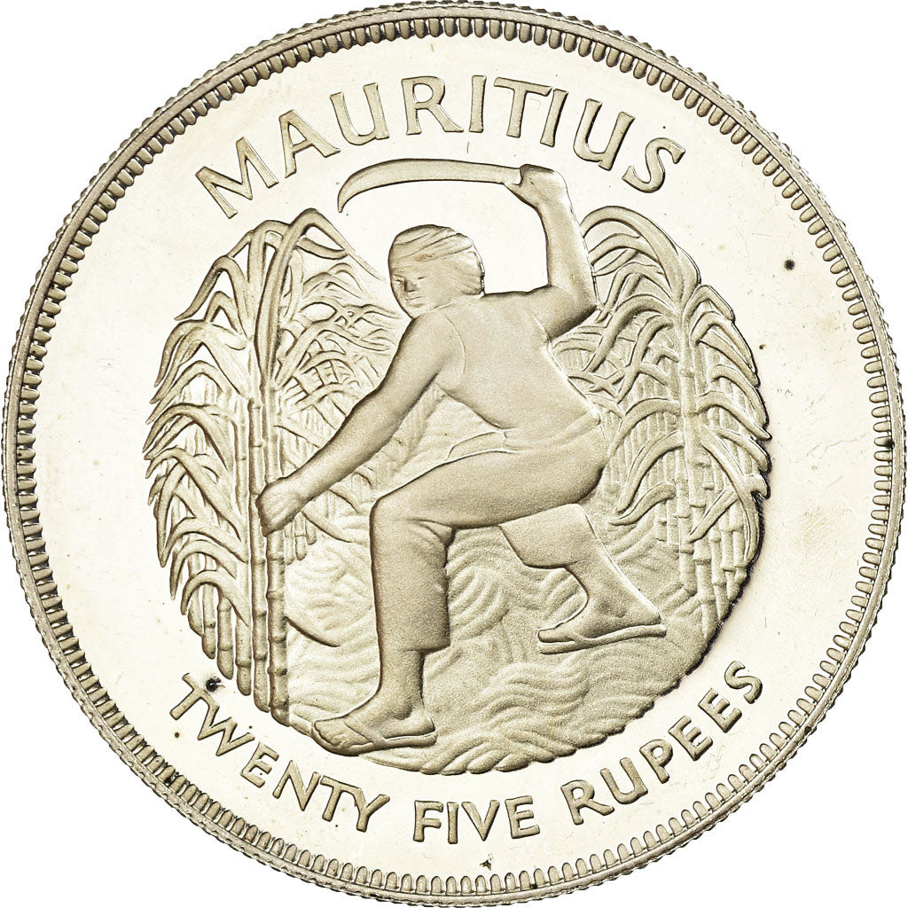 Moneda, Mauricio, 25 Rupees, 1977, Proof, SC, Plata, KM:43a