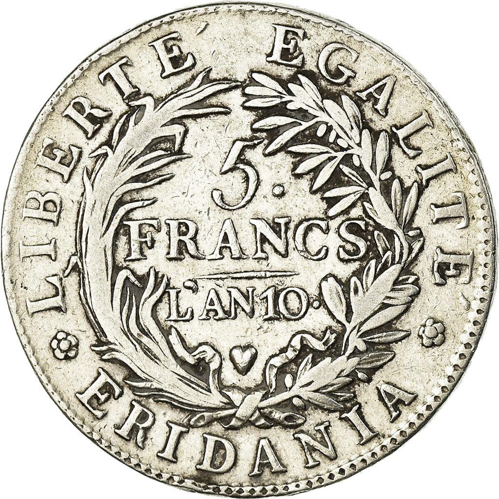 Moneta, STATI ITALIANI, PIEDMONT REPUBLIC, 5 Francs, An 10, Turin, MB+, Argento