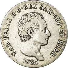 Moeda, ESTADOS ITALIANOS, SARDINIA, Carlo Felice, 5 Lire, 1824, Torino