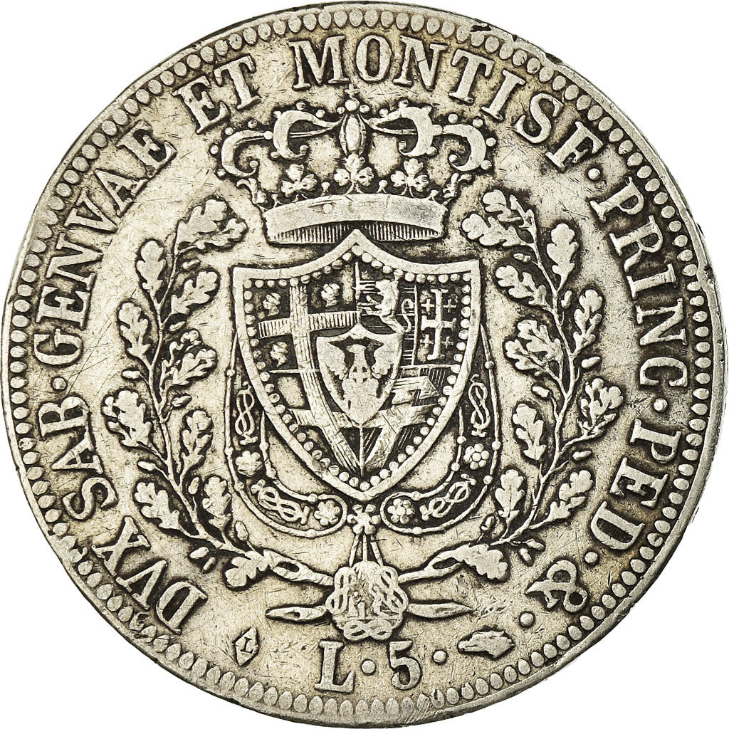 Moeda, ESTADOS ITALIANOS, SARDINIA, Carlo Felice, 5 Lire, 1824, Torino