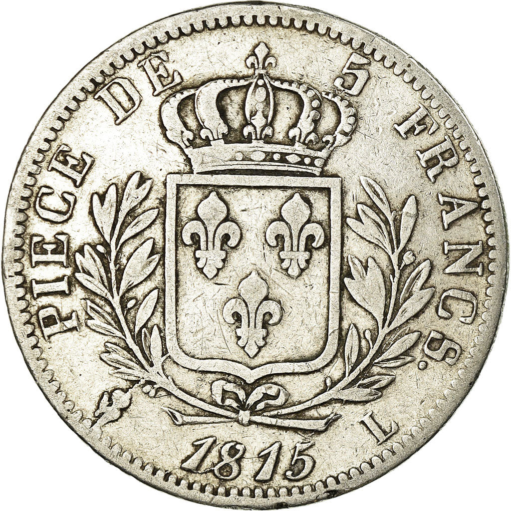 Moneta, Francia, Louis XVIII, Louis XVIII, 5 Francs, 1815, Bayonne, MB, Argento