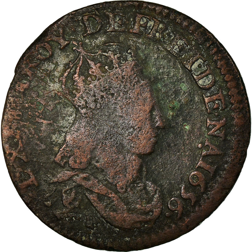 Monnaie, France, Louis XIV, Liard de France au buste juvénile, deuxième type
