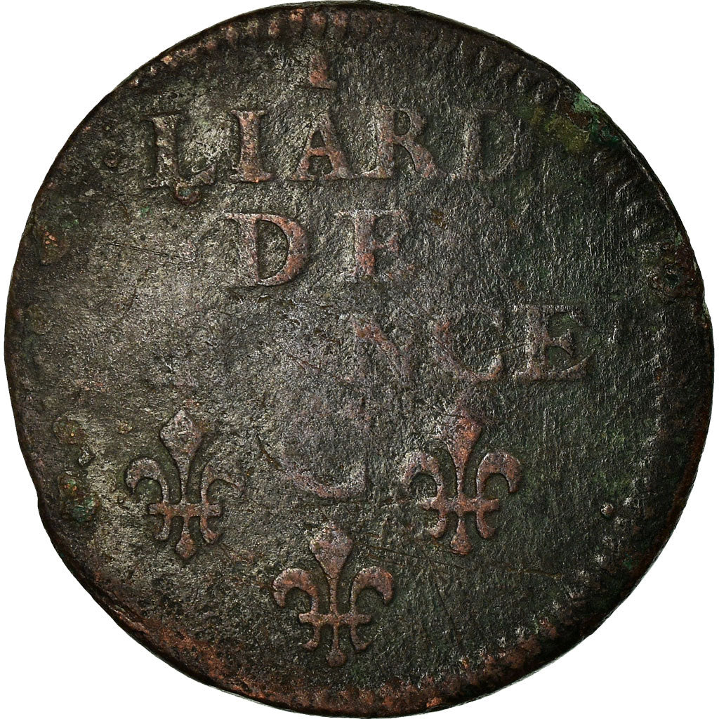 Monnaie, France, Louis XIV, Liard de France au buste juvénile, deuxième type
