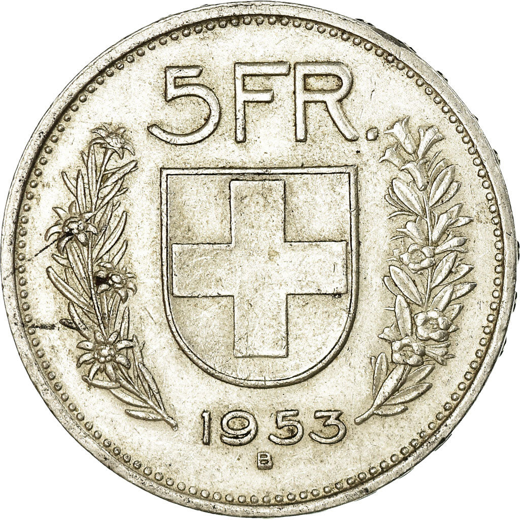 Coin, Switzerland, 5 Francs, 1953, Bern, AU(50-53), Silver, KM:40