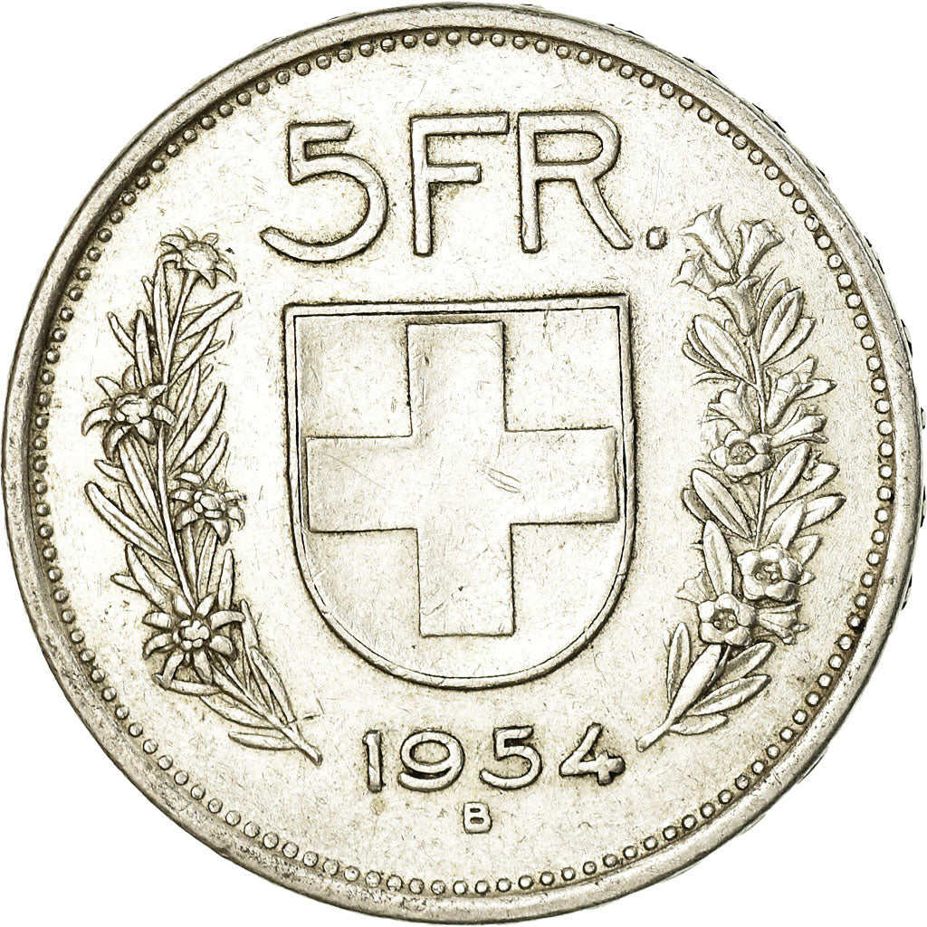 Coin, Switzerland, 5 Francs, 1954, Bern, EF(40-45), Silver, KM:40