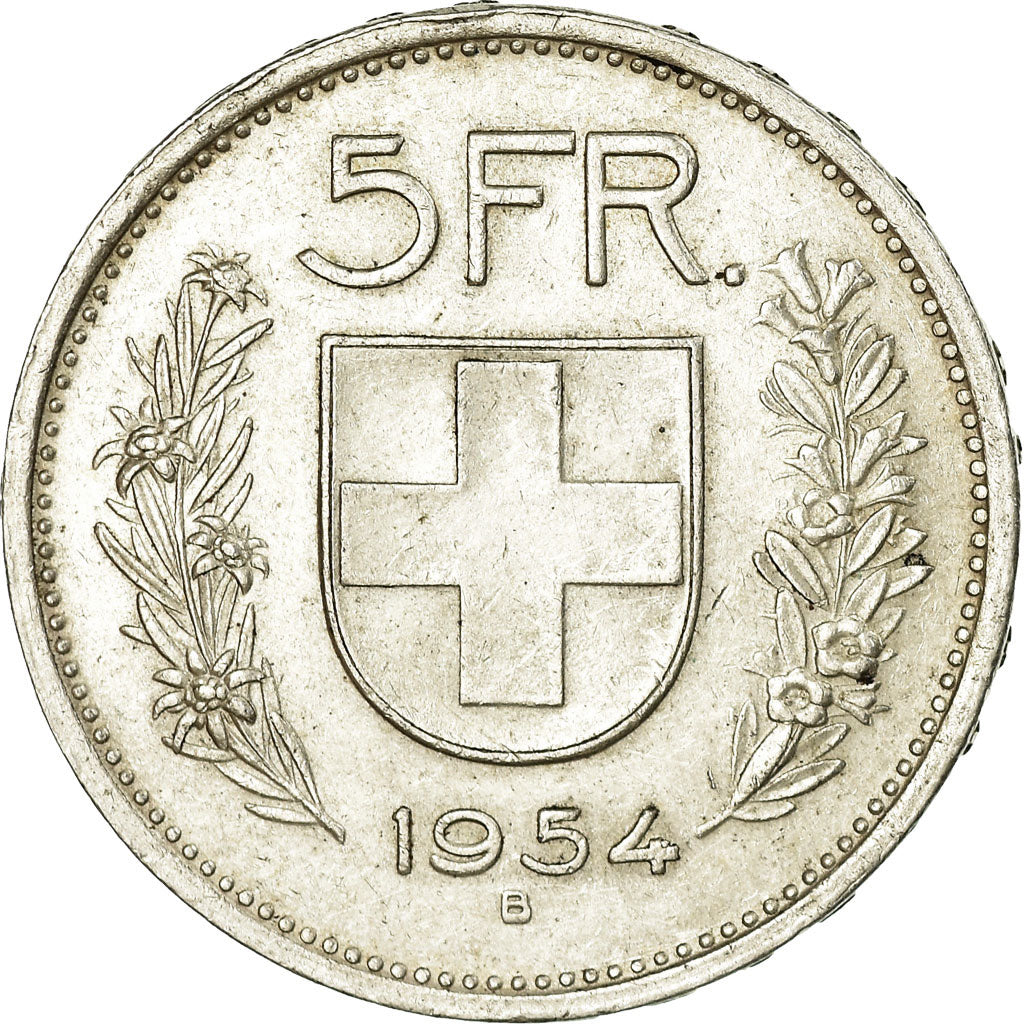Coin, Switzerland, 5 Francs, 1954, Bern, AU(55-58), Silver, KM:40