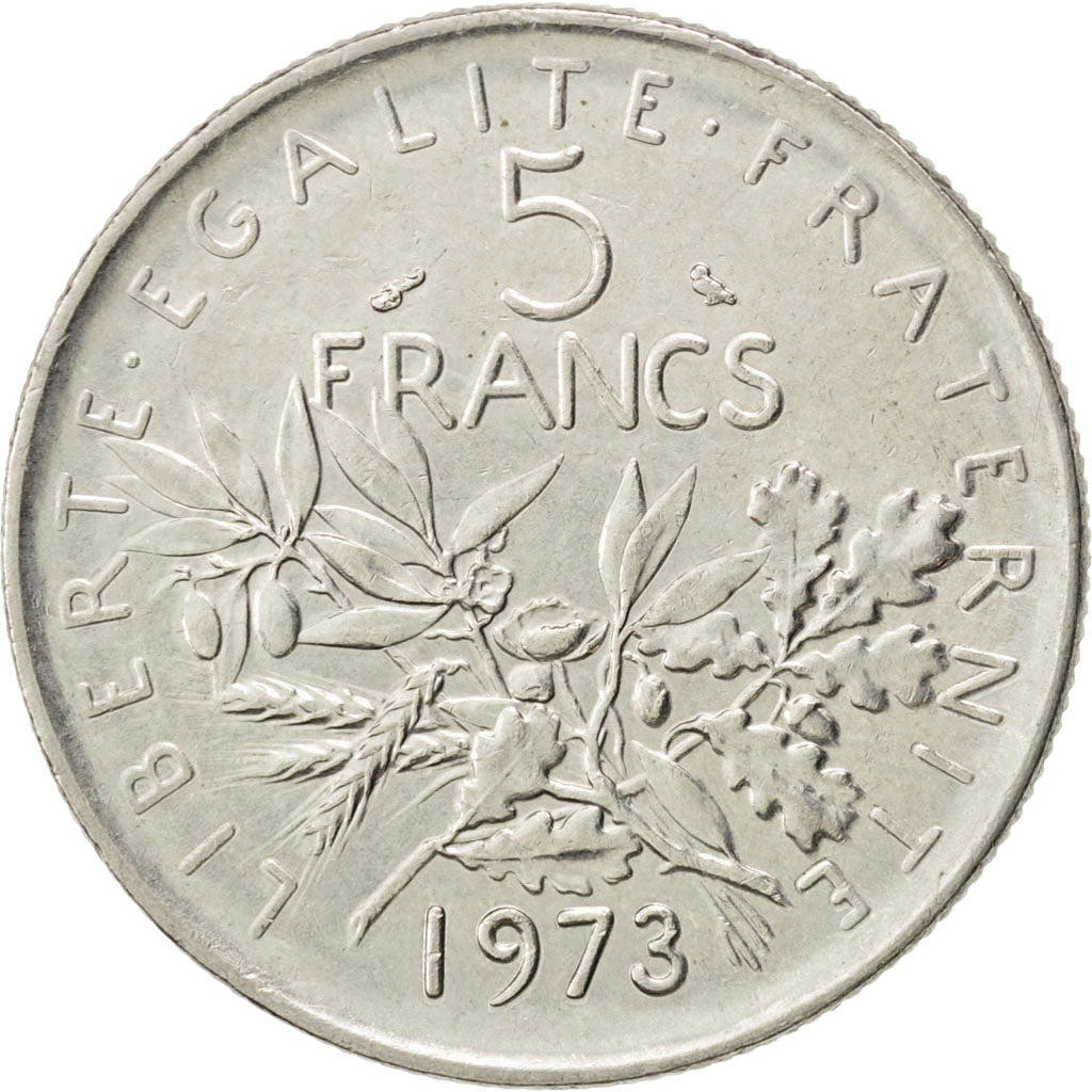 FRANCE, Semeuse, 5 Francs, 1973, Paris, KM #926a.1, AU(55-58), Nickel Clad...