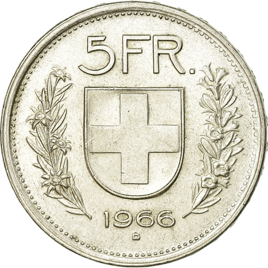 Coin, Switzerland, 5 Francs, 1966, Bern, AU(55-58), Silver, KM:40