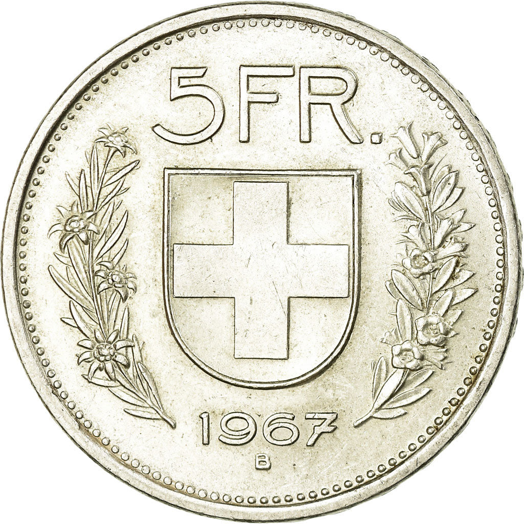Coin, Switzerland, 5 Francs, 1967, Bern, AU(55-58), Silver, KM:40
