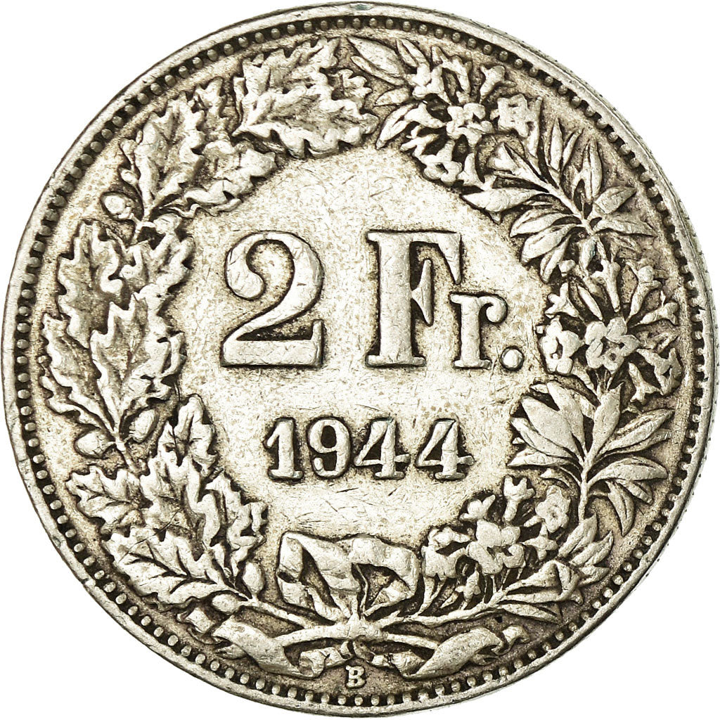 Coin, Switzerland, 2 Francs, 1944, EF(40-45), Silver, KM:21