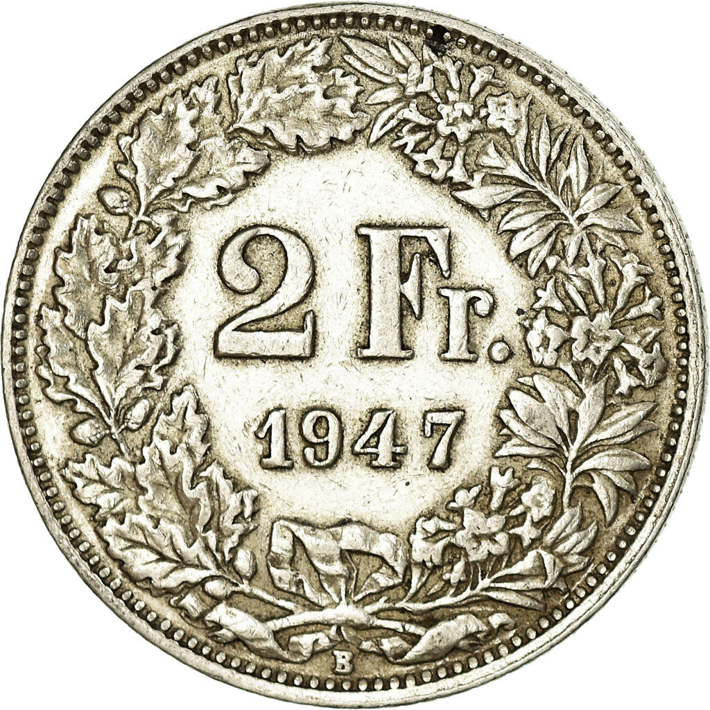 Coin, Switzerland, 2 Francs, 1947, Bern, EF(40-45), Silver, KM:21