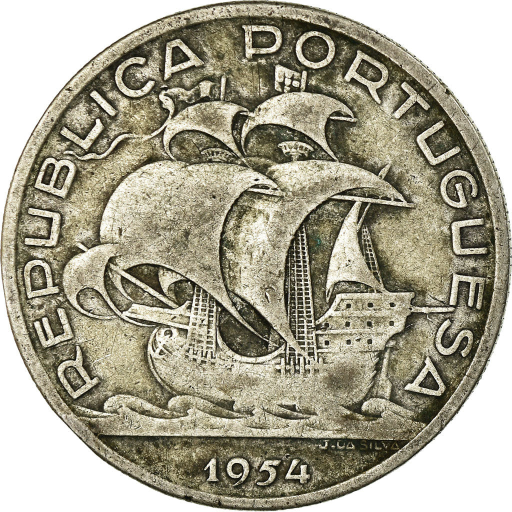 Coin, Portugal, 10 Escudos, 1954, VF(30-35), Silver, KM:586