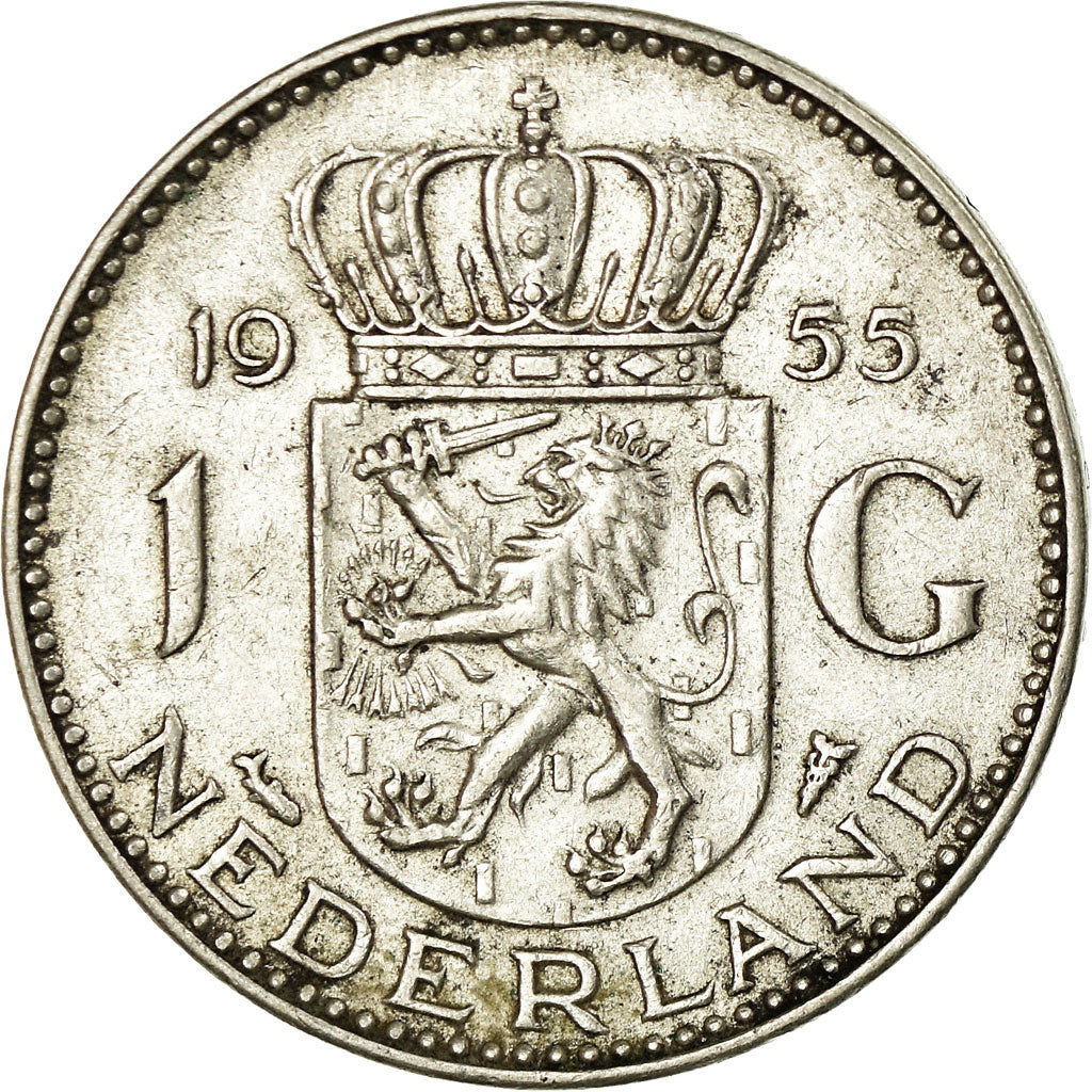 Coin, Netherlands, Juliana, Gulden, 1955, AU(50-53), Silver, KM:184